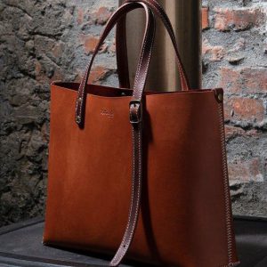 Woven Jute Tote Bag with Leather Straps