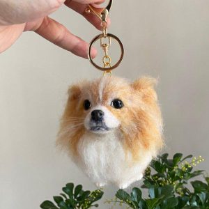 Wool Felt Ball & Wooden Bead Boho Keychain